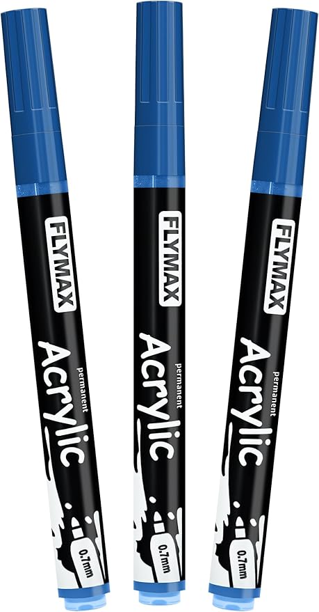 Blue Marker Paint Pens - Permanent Marker Pens Blue Acrylic Paint Water-Based 0.7mm Fine Tip Waterproof Quick-Drying (3 in 1Pack)