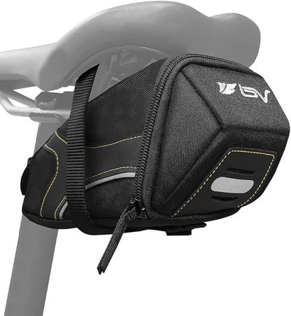 BV Strap-On Bike Bag with Reflective Material - Capacious Saddle Bag with Seperate Divider for Small Items & Room for All Your Essentials - Bike Pouch with Taillight Hanger for Maximum Safety