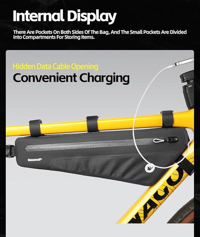 Rhinowalk Bike Triangle Frame Bag Waterproof IPX4 Slim Fit Cycling Storage Pouch for MTB & Road Bikes (Size 2.6L)