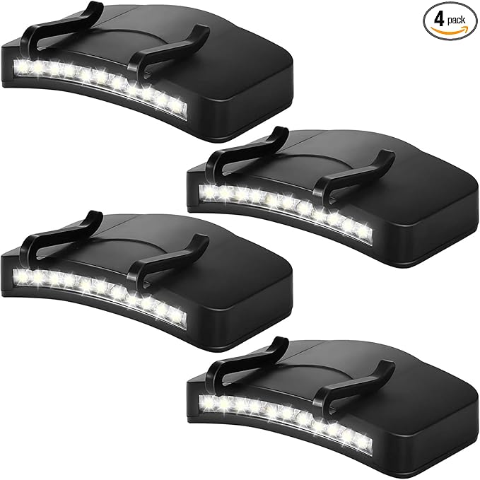 Mudder 4 Pcs Hat Light Clip 11 LED Cap Lights Clip on Hat Headlamp Battery Powered Cap Brim Lamp Black Waterproof Ultra Bright Headgear Flashlight for Hunting Camping Fishing Hiking