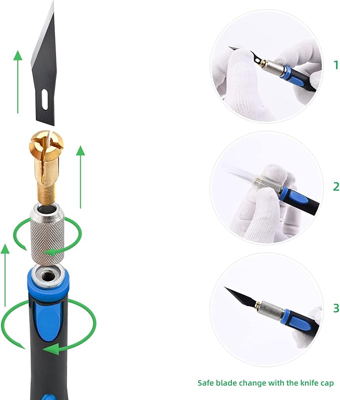FOSHIO 2 Pack Precision Craft Knife Set with 20 Pieces Replacement Blades, Ergonomic Non-Slip Handle Hobby Knife with Protective Cover for Art, Craft Scrapbooking, Stencil (Blue)