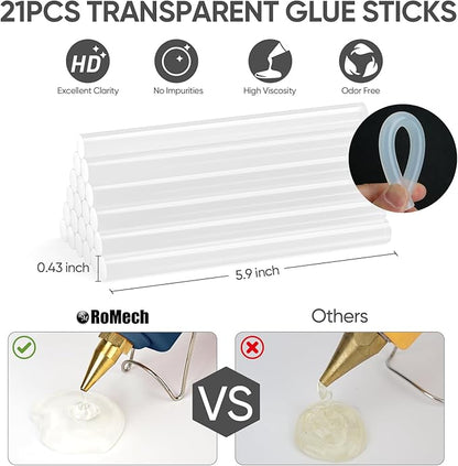 ROMECH Full Size Hot Glue Gun with 60/100W Dual Power and 21 Hot Glue Sticks (7/16"), Fast Preheating Heavy Duty Industrial Gluegun with Storage Case for Crafting, DIY and Repairs (Blue)