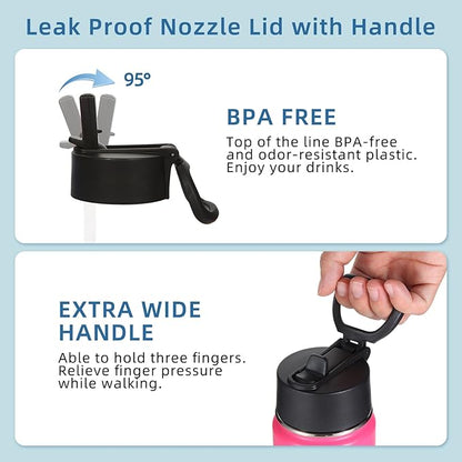 Volhoply Kids Insulated Water Bottle with Straw,16oz Stainless Steel Cold Water Bottles for School,BPA-Free Metal Wide Mouth Cups with Handle Lid,Reusable Double Wall Vacuum Sport Flask(Peach,1)