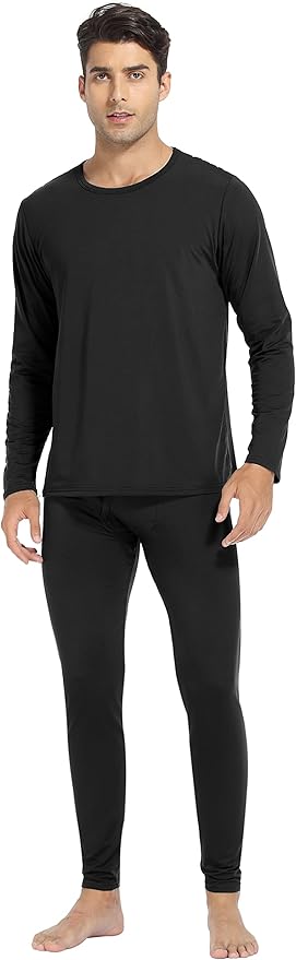 URATOT 2 Sets Men's Thermal Underwear Set Fleece Lined Thermal Underwear Soft Long Johns Top Bottom Set for Men Cold Winter