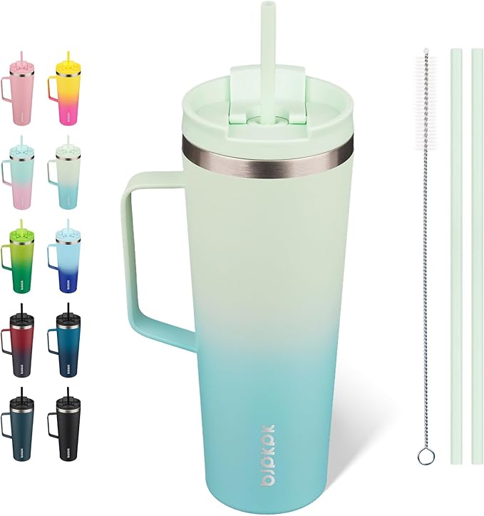 BJPKPK Insulated Tumbler with Handle, 26oz Insulated Tumblers with Lid and Straw, Stainless Steel Metal Water Bottles, Coffee Travel Mugs, Cups, Mint