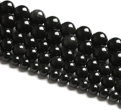 12MM 32PCS Natural Stone Black Obsidian Gemstone Loose Beads for Jewelry Making DIY Bracelet 1 Strand