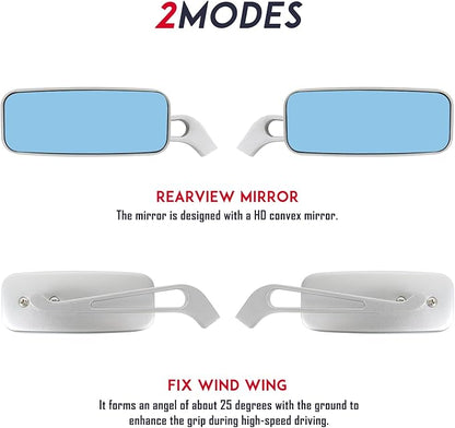 Devilmotor Black Rectangle Motorcycle Bobber Mirrors for Cruiser Chopper with Smoke Blue 8mm-10mm (Silver)