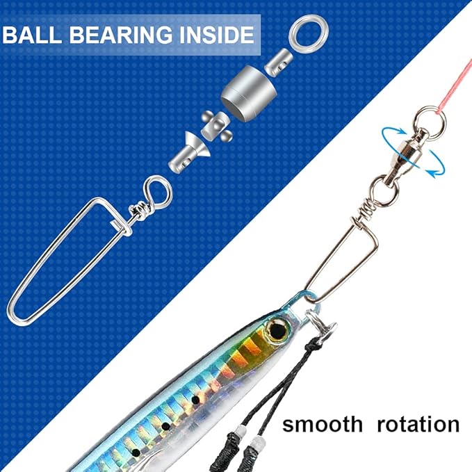 Atibin Heavy Strength Fishing Swivel Snaps Bearing Freshwater Swivels Fishing Stainless Steel Connector Fishing Snap Saltwater White Nickel