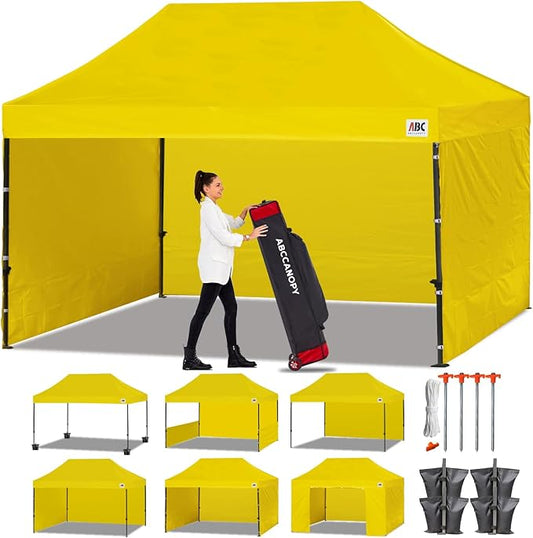 ABCCANOPY Heavy Duty Easy Pop up Canopy Tent with Sidewalls 10x15, Yellow