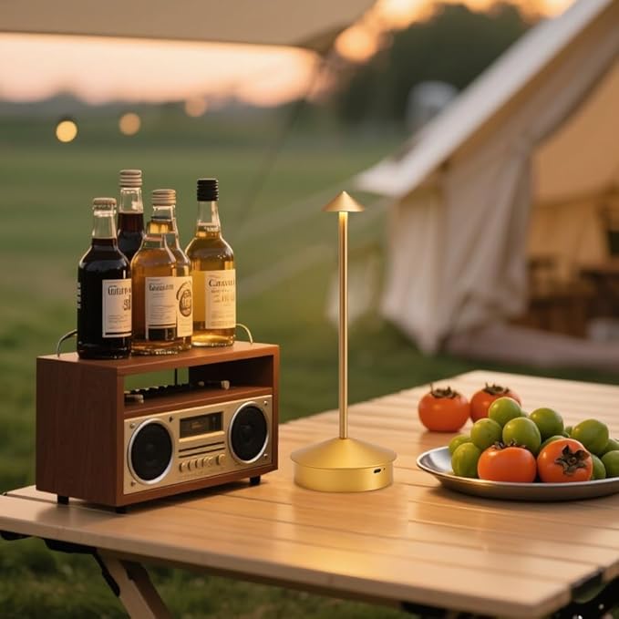 EJQ Cordless Table Lamp,Portable LED Table Light, Rechargeable 6000mAh Battery Operated, 3 Color Stepless Dimming Up Touch Lamp for Restaurant/Bedroom/Bars/Outdoor Party/Camping/Camping Light(Gold)