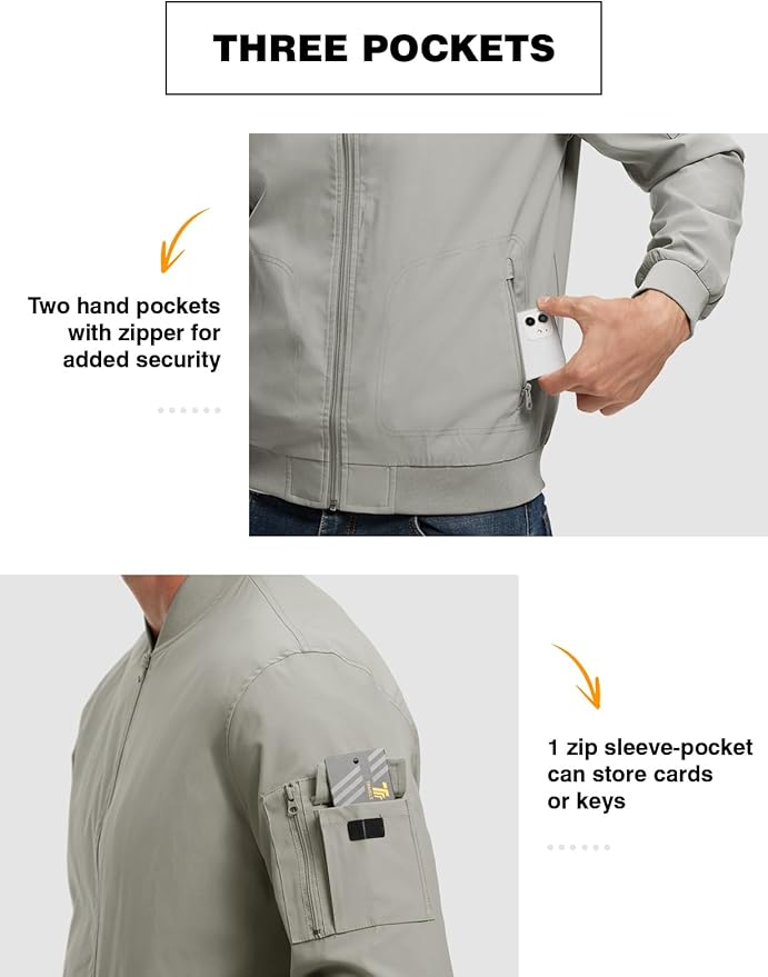 TBMPOY Men's Lightweight Bomber Jackets Light Windbreaker Casual Stylish Fall Golf Zip Up Dress Business Varsity