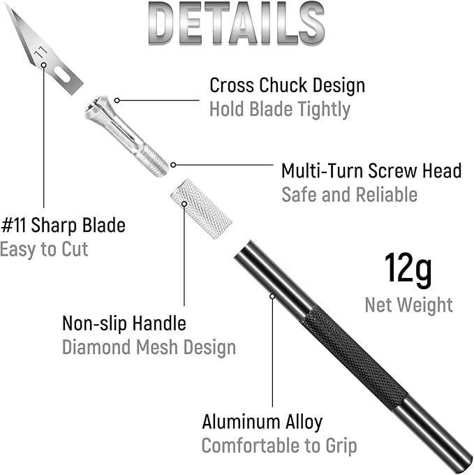 10 Pack Exacto Knife Set, Precision Hobby Knife with Sharp Blades for Crafting, Modeling, Trimming, Stencil Cutting, Wood Carving, Scrapbooking, DIY, and Art Projects (Black)