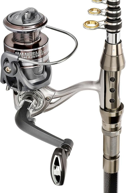 Fishing Rod Telescopic Carbon Fiber Rod Combo with Spinning Reel Portable Tackle Case Fishing Line Artificial Baits and Hooks for Travel Saltwater Freshwater Fishing