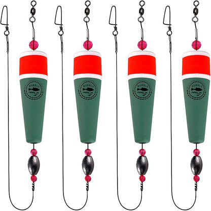 Fishing Floats Rigs Popping Corks for Saltwater Rattle Weighted Bobbers Fishing Tackle (4pcs, 2/3/4/5 in, Green/Yellow/Orange)