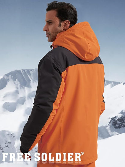 FREE SOLDIER Men's Waterproof Ski Jacket Fleece Lined Warm Winter Snow Coat with Hood Fully Taped Seams