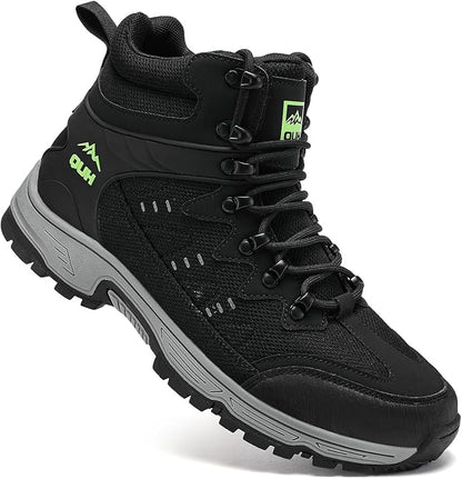 QUH Men's Outdoor Hiking Shoes Breathable Waterproof Non-Slip Mid-Cut Sports Shoes for Fitness, Outdoor Camping, Walking