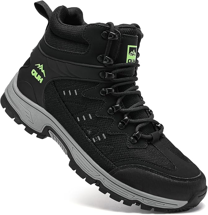 QUH Men's Outdoor Hiking Shoes Breathable Waterproof Non-Slip Mid-Cut Sports Shoes for Fitness, Outdoor Camping, Walking