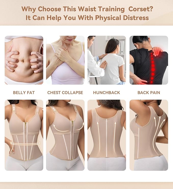 SHAPSHE Waist Trainer Corset for Women Tummy Control Sport Workout Body Shaper Vest for Women Postpartum Gym Zipper and Hooks