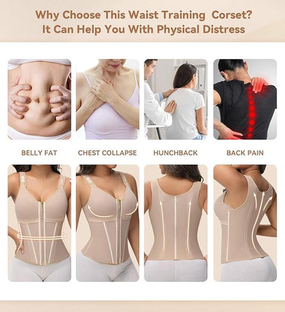SHAPSHE Waist Trainer Corset for Women Tummy Control Sport Workout Body Shaper Vest for Women Postpartum Gym Zipper and Hooks