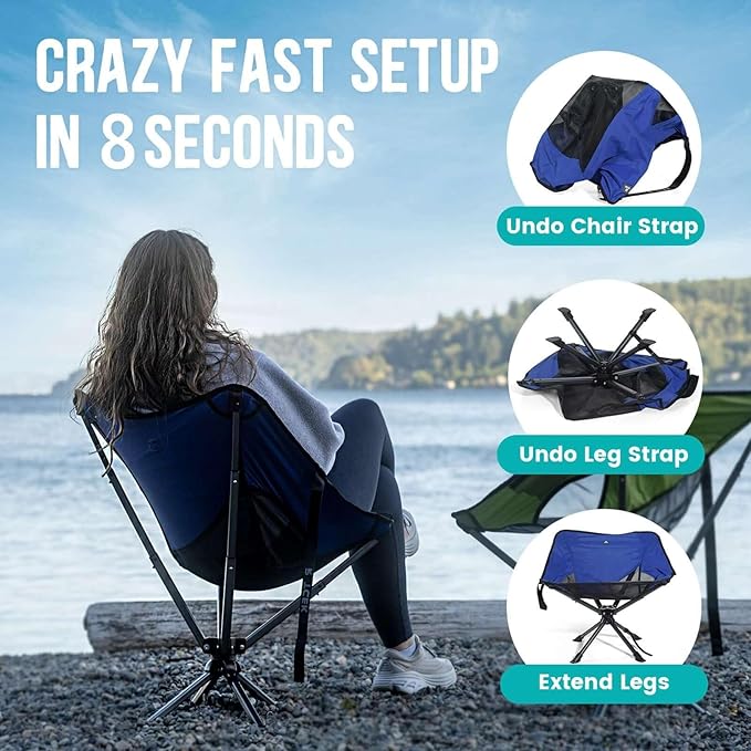 Swivel Portable Chair - Small Compact Collapsible Folding Chairs for Adults, Setup in 8 Seconds, Lightweight Outdoor Backpack Chair for Camping, Travel, Hiking, Beach, Support 300 LBS
