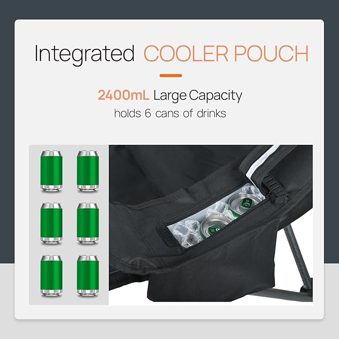 Camping Chair Folding Heavy Duty with Cup Holder & Cooler Bag, Oversized Portable Lawn Chair for Adults, Tall and Lightweight, 300 Lbs Capacity, for Beach, Fishing, Sports, Travel