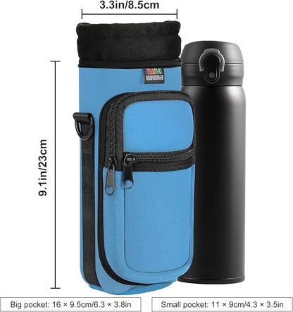 Nuovoware Water Bottle Carrier Bag,25oz/40oz/64oz Bottle Pouch Holder,Adjustable Shoulder Hand Strap 2 Pocket Sling Neoprene Sleeve Sports Accessories for Hiking Travelling Camping