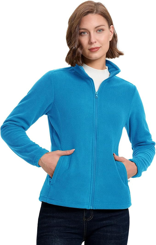 33,000ft Women's Zip Up Fleece Jacket, Long Sleeve Warm Soft Polar Lightweight Coat with Pockets for Winter