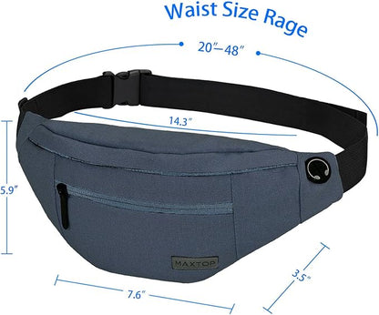 MAXTOP Large Crossbody Fanny Pack with 4-Zipper Pockets,Gifts for Enjoy Sports Festival Workout Traveling Running Casual Hands-Free Wallets Waist Pack Phone Bag Carrying All Phones