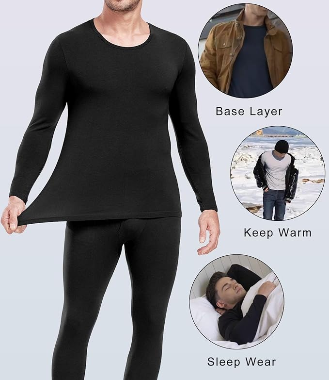 wirarpa Men's Cotton Long Johns Thermal Underwear Set Base Layer Lightweight Long Sleeve Top and Bottom