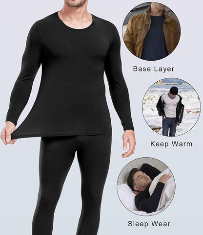 wirarpa Men's Cotton Long Johns Thermal Underwear Set Base Layer Lightweight Long Sleeve Top and Bottom