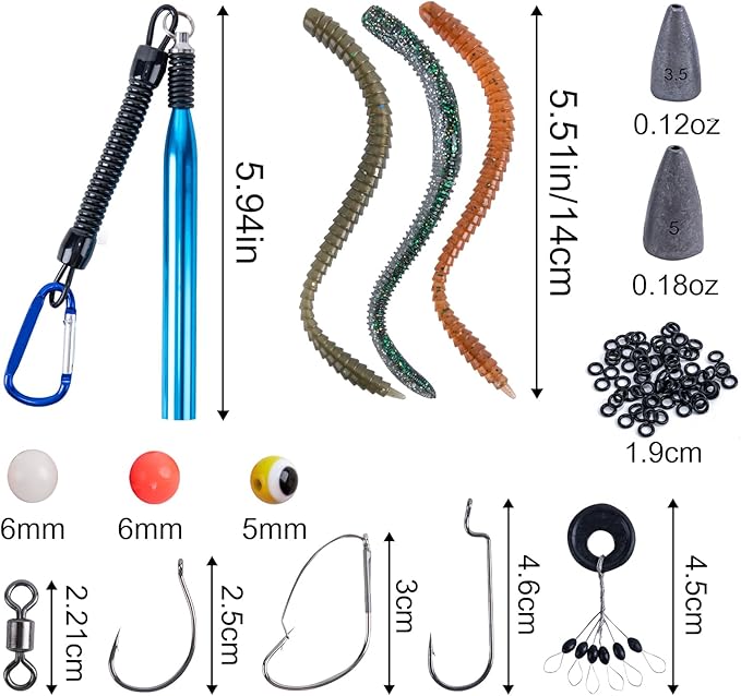Goture 353PCS Wacky Worm Fishing Lure Kit, Bass Fishing Wacky Rig Tool Kit with Soft Plastics Lures, O-Rings, Offset Worm Hooks, Drop Shot Hooks, Beads, Sinker Weights, 3600 Tackle Box, Gifts of Men