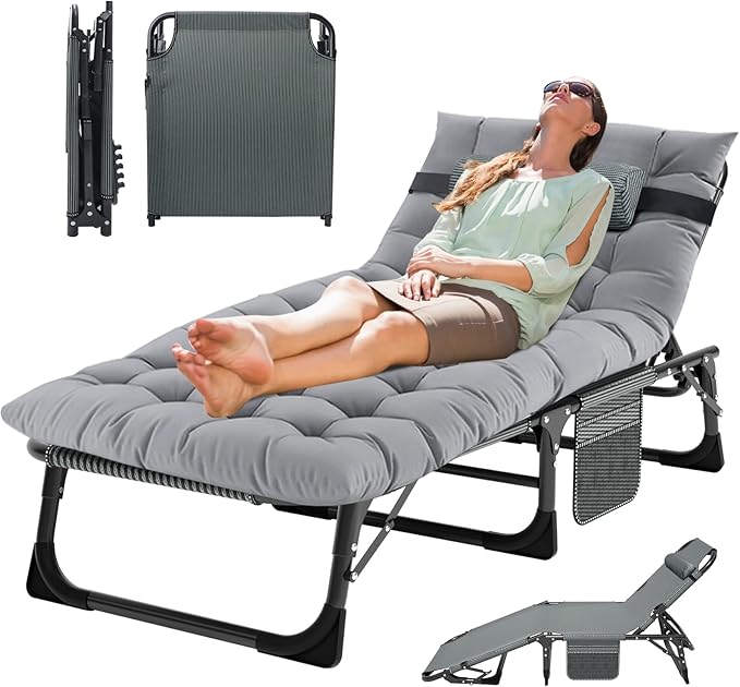 MOPHOTO Folding Lounge Chair 5-Position, Folding Cot, Portable Outdoor Chaise Lounge Chair for Sun Tanning, Perfect for Pool Beach Patio Sunbathing