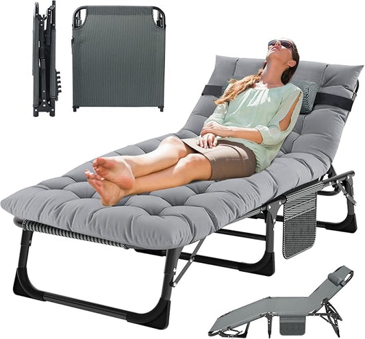 MOPHOTO Folding Lounge Chair 5-Position, Folding Cot, Portable Outdoor Chaise Lounge Chair for Sun Tanning, Perfect for Pool Beach Patio Sunbathing