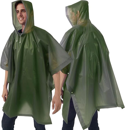 Rain Ponchos for Adults, 2 Pack Raincoats Jacket Reusbale with Drawstring Hood Sleeves for Women Men