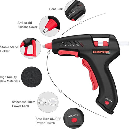 Cordless Hot Glue Gun, 20W Hot Glue Gun with 30PCS Premium Glue Sticks & 1m USB-C Cable, 2000mAh Built-in Battery Suitable for School Craft, Home Repair, DIY (Black-2000mAh)