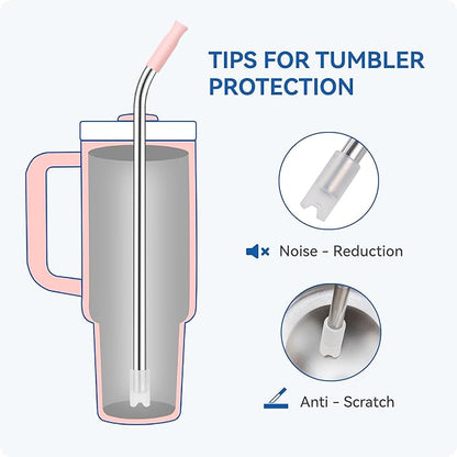 Reusable Stainless Steel Straws with Silicone Tip for Stanley 30oz, Metal Drinking Straws for 30oz Tumbler,3 Bent Tubes & 6 Tips& 1 Cleanr Brush (Chili)