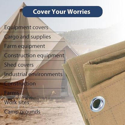 10’x16’ Canvas Tarps Heavy Duty Waterproof Tarpaulins with Aluminum Grommets,UV Resistant, 22Mil Multipurpose Drop Cloth, 14oz Cover Sheet for Outdoor and Indoor Use with Ropes Yellow