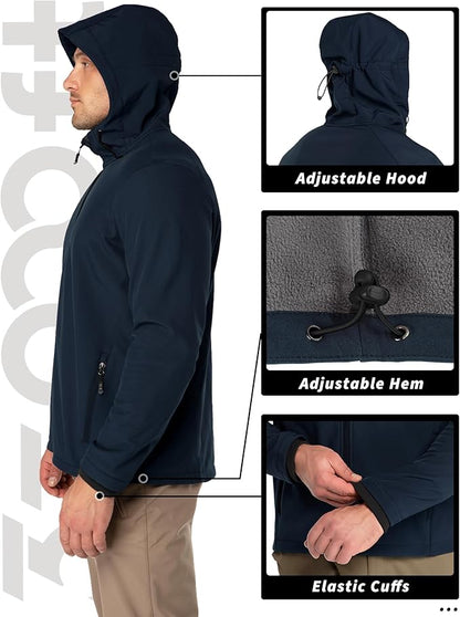 33,000ft Men's Hooded Softshell Jacket Waterproof Lightweight Insulated Windbreaker Fleece Lined Rain Shell Jacket