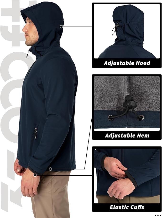 33,000ft Men's Hooded Softshell Jacket Waterproof Lightweight Insulated Windbreaker Fleece Lined Rain Shell Jacket
