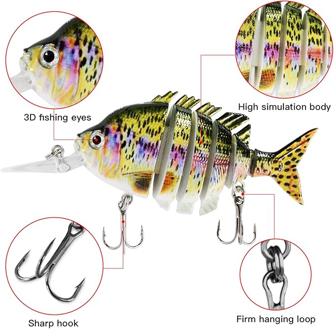 Fishing Lures for Bass Trout Topwater Multi Jointed Swimbaits Slow Sinking Bionic Swimming Lures Bass Freshwater Saltwater Bass Lifelike Fishing Lures Kit