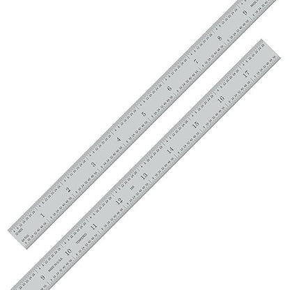 PEC Tools 18-inch Steel Ruler, 1/50" Thick X 3/4" Wide, High-Carbon Steel, 1/32", 1/64", 1/50", 1/100" High-Precision Ruler, Made in USA