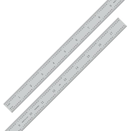 PEC Tools 18-inch Steel Ruler, 1/50" Thick X 3/4" Wide, High-Carbon Steel, 1/32", 1/64", 1/50", 1/100" High-Precision Ruler, Made in USA