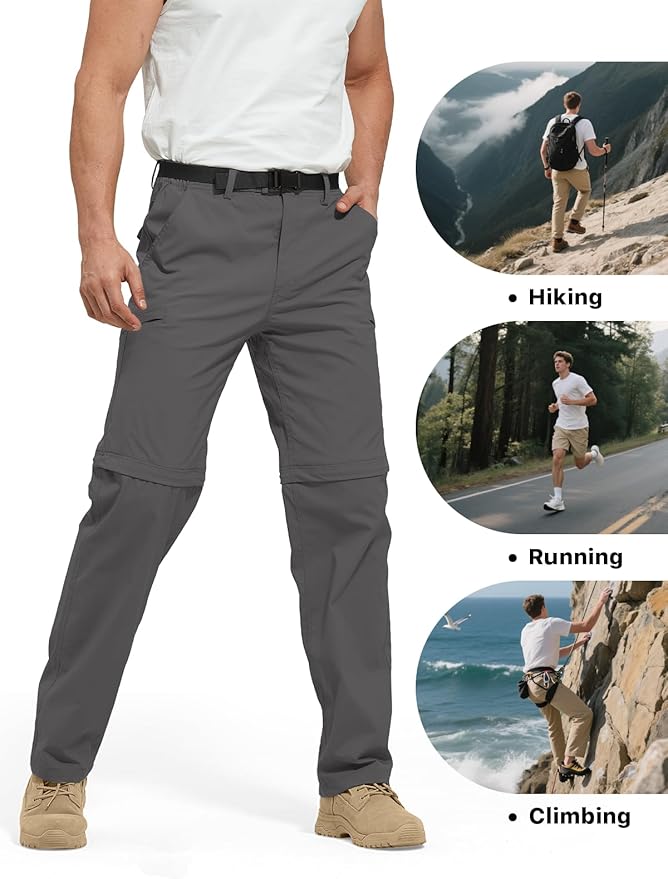 FREE SOLDIER Men's Outdoor Convertible Hiking Pants with Belt Lightweight Quick Dry Tactical Cargo Pants Nylon Spandex