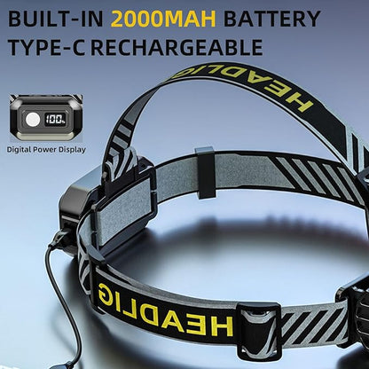 Headlamp Rechargeable, 8 LED Head Lamp, 360° Double Sided Rotating Head Flashlight, Super Bright Waterproof Head Light for Camping, Running, Hiking, Hunting, Fishing, Reading, Working