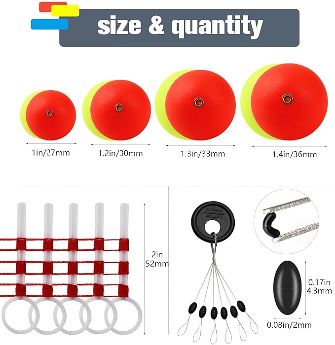 Dovesun 20pcs Slip Fishing Bobber Fishing Float Slip Fishing Rig Rubber Bobber Stoppers for Crappie Panfish Walleyes Trout Bass Fishing