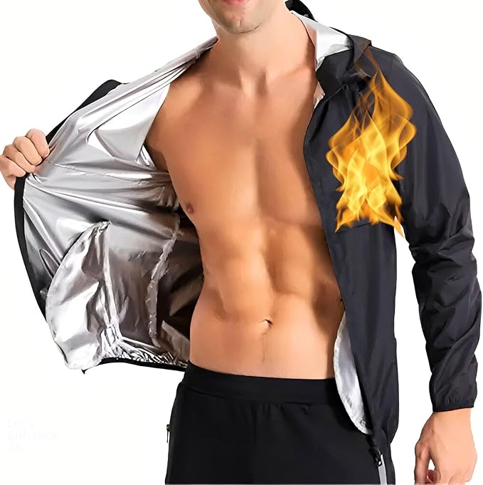 Sauna Jacket Top Weight Loss Sweat Suit Shirt Hoodie Workout Exercise Men
