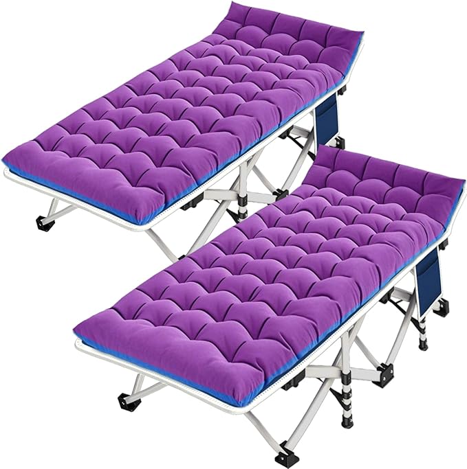 Camping Cot with Comfortable Mat 2 Pack Cots for Sleeping with Pad Heavy Duty Camping Bed Sleeping Cot with Carry Bag Folding Bed for Adults Home Office Vocation Outdoor Indoor Easy to Setup