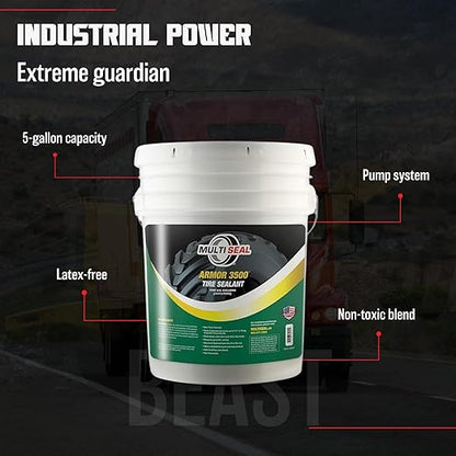 ARMOR 3500 - Our Highest Grade Industrial Tire Sealant Designed for The Most Hazardous & Extreme Operating Environments, 5-Gallon Pail with Pump