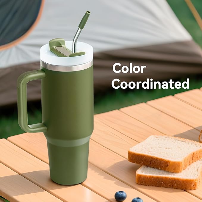 Reusable Stainless Steel Straws with Silicone Tip for Stanley 40oz, Metal Drinking Straws for 40oz Tumbler,3 Bent Tubes & 6 Tips& 1 Cleanr Brush (Iris)