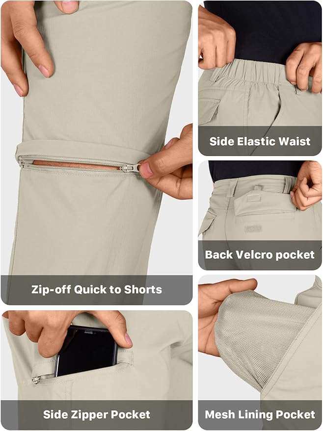 FREE SOLDIER Men's Outdoor Convertible Hiking Pants with Belt Lightweight Quick Dry Tactical Cargo Pants Nylon Spandex